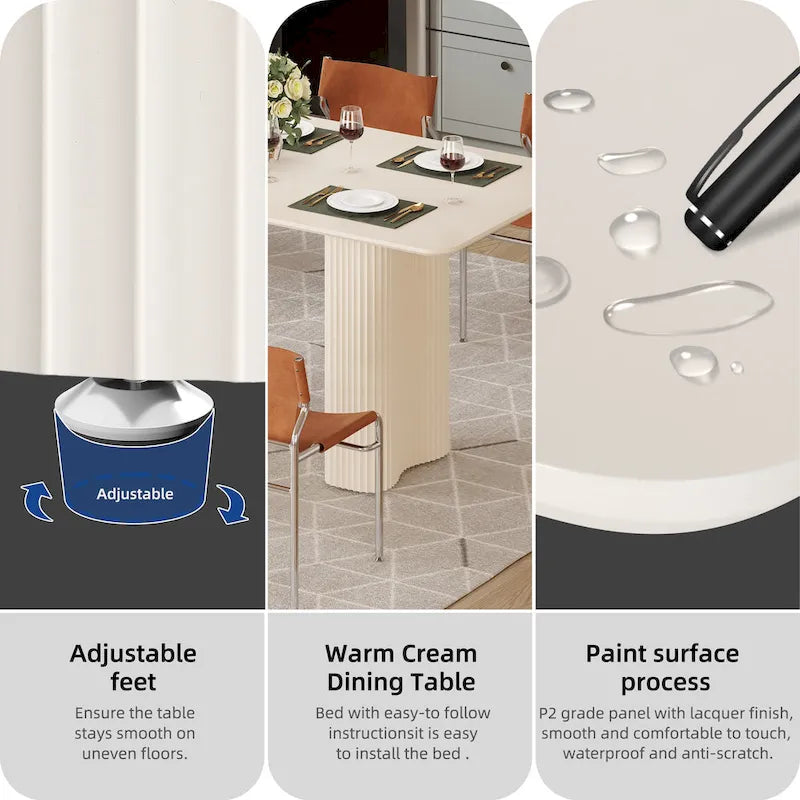 Table à manger moderne Moasis pour cuisine salle à manger 6-8 personnes Blanc crème