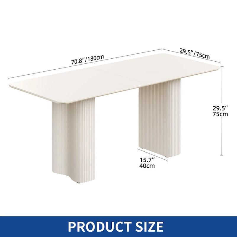 Table à manger moderne Moasis pour cuisine salle à manger 6-8 personnes Blanc crème
