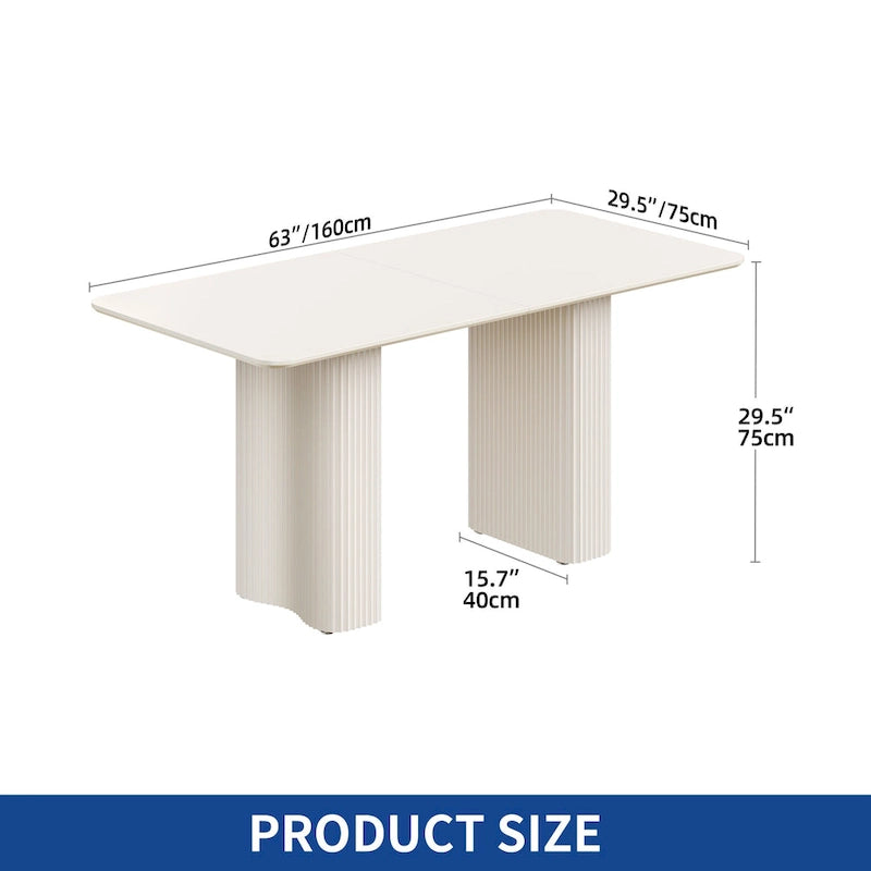Table à manger moderne Moasis pour cuisine salle à manger 6-8 personnes Blanc crème