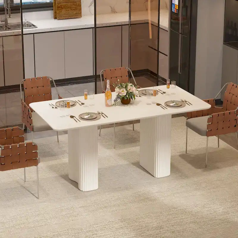 Table à manger moderne Moasis pour cuisine salle à manger 6-8 personnes Blanc crème