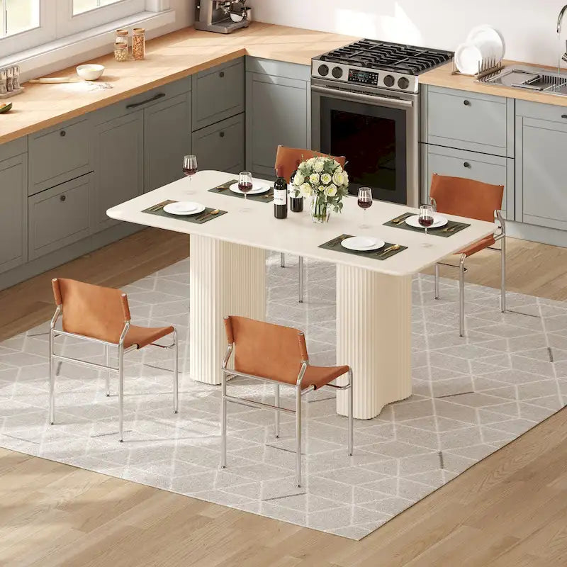 Table à manger moderne Moasis pour cuisine salle à manger 6-8 personnes Blanc crème