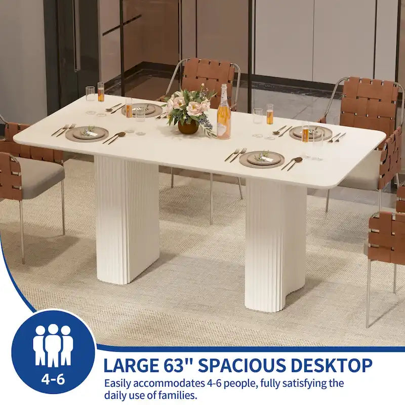 Table à manger moderne Moasis pour cuisine salle à manger 6-8 personnes Blanc crème