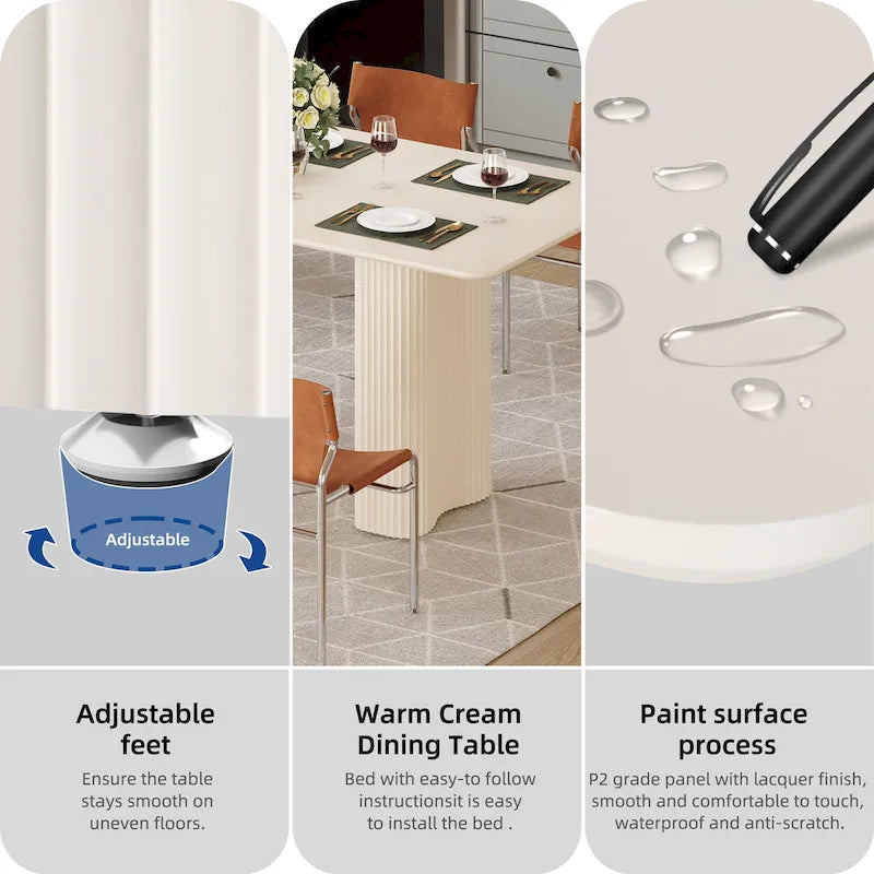 Table à manger moderne Moasis pour cuisine salle à manger 6-8 personnes Blanc crème