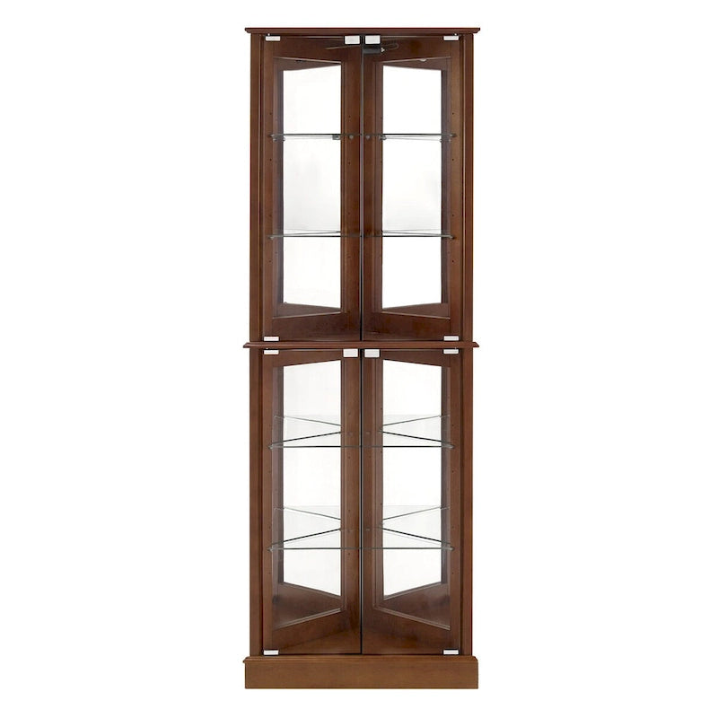 Vitrine d'angle avec éclairage, étagères réglables en verre trempé, fond miroir