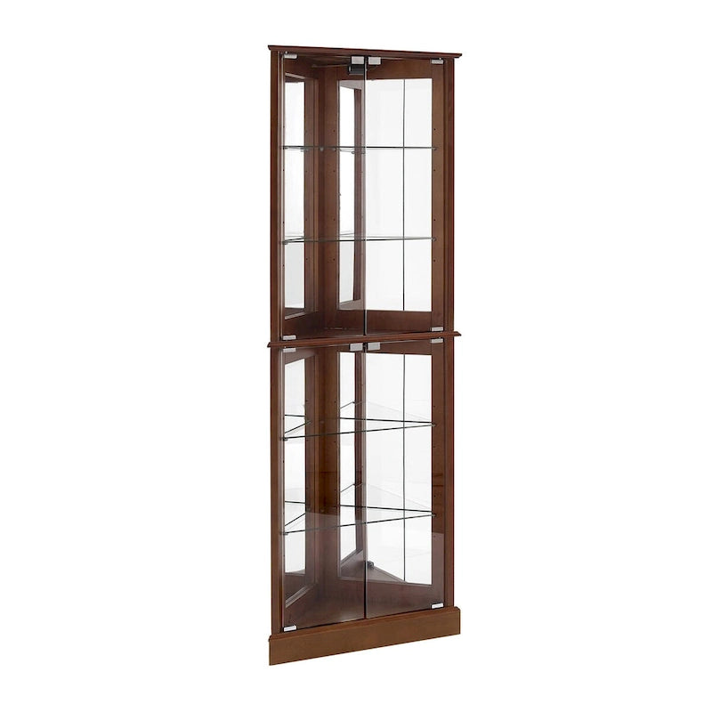 Vitrine d'angle avec éclairage, étagères réglables en verre trempé, fond miroir
