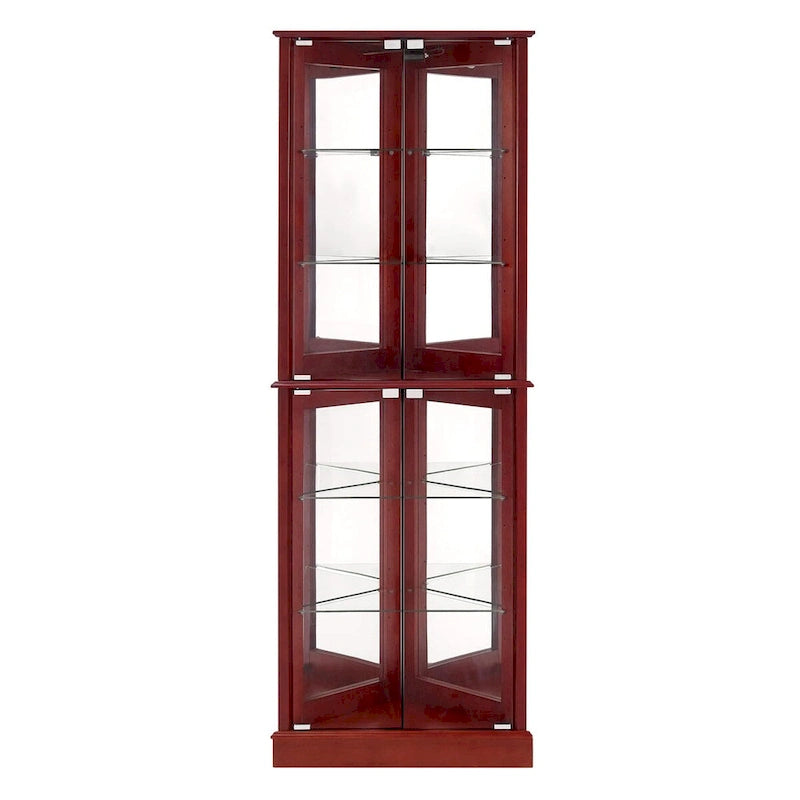 Vitrine d'angle avec éclairage, étagères réglables en verre trempé, fond miroir