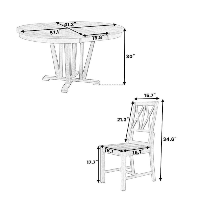 Ensemble de table à manger ronde extensible en bois massif pour 4 personnes, pour cuisine et salle à manger, style ferme