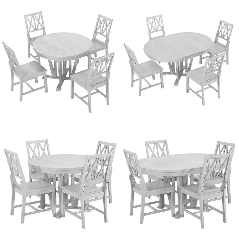 Ensemble de table à manger ronde extensible en bois massif pour 4 personnes, pour cuisine et salle à manger, style ferme