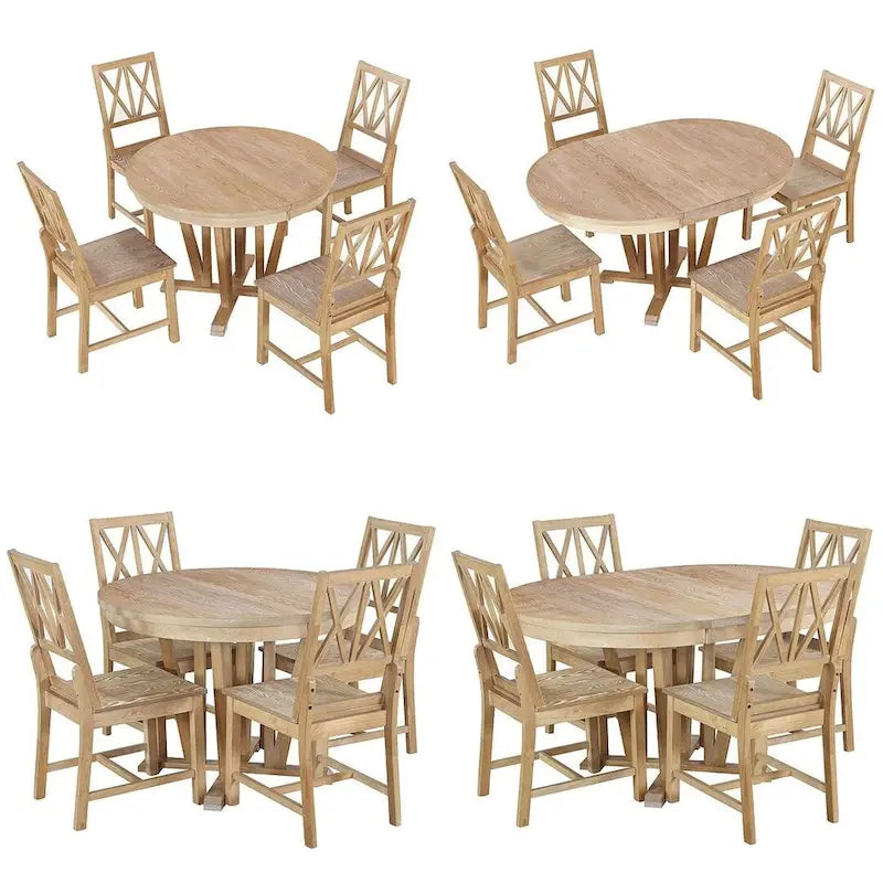 Ensemble de table à manger ronde extensible en bois massif pour 4 personnes, pour cuisine et salle à manger, style ferme