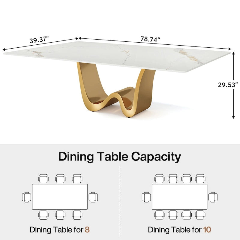 Table à manger rectangulaire en pierre frittée de 199,9 cm pour 6 à 8 personnes - N/A