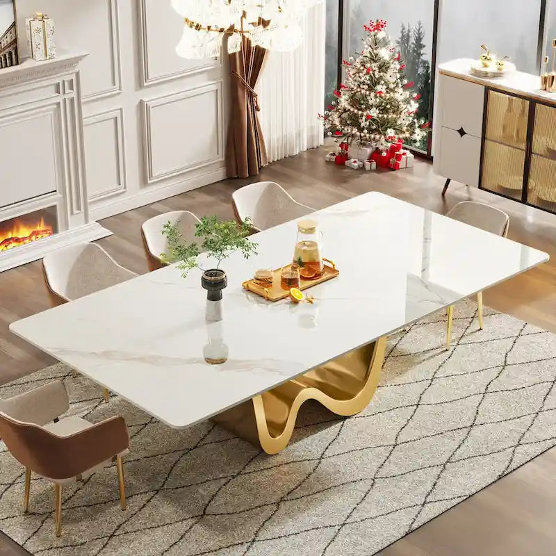 Table à manger rectangulaire en pierre frittée de 199,9 cm pour 6 à 8 personnes - N/A