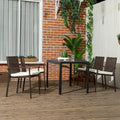 Outsunny Lot de 4 chaises de salle à manger d'extérieur en rotin PE avec coussins, ensemble de chaises de salle à manger en osier pour terrasse avec dossier et accoudoirs