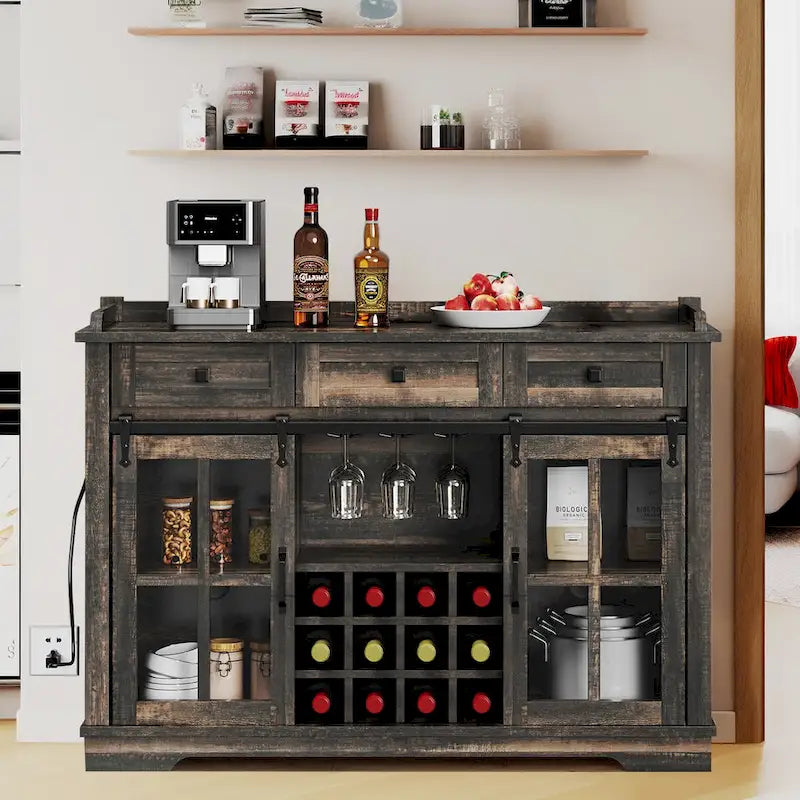 Moasis Farmhouse Buffet avec Rangement pour Bouteilles de Vin et Tiroirs