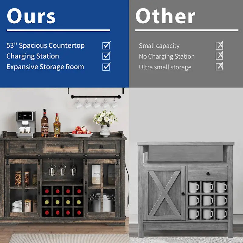 Moasis Farmhouse Buffet avec Rangement pour Bouteilles de Vin et Tiroirs