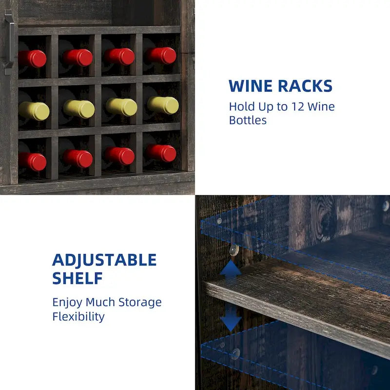 Moasis Farmhouse Buffet avec Rangement pour Bouteilles de Vin et Tiroirs