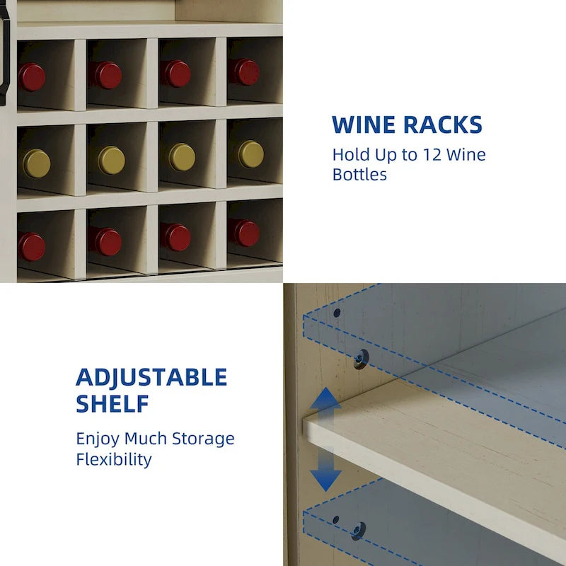 Moasis Farmhouse Buffet avec Rangement pour Bouteilles de Vin et Tiroirs