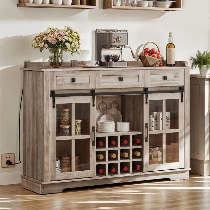 Moasis Farmhouse Buffet avec Rangement pour Bouteilles de Vin et Tiroirs