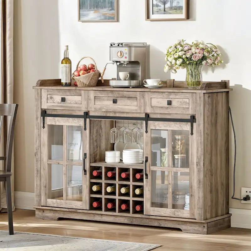 Moasis Farmhouse Buffet avec Rangement pour Bouteilles de Vin et Tiroirs