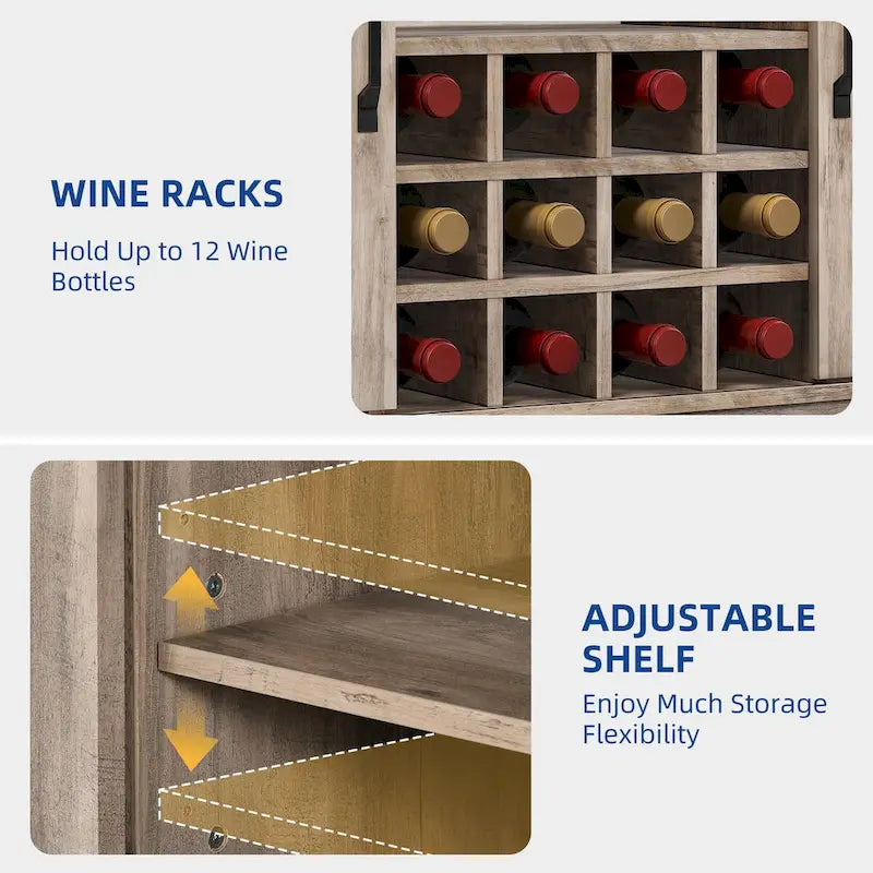 Moasis Farmhouse Buffet avec Rangement pour Bouteilles de Vin et Tiroirs
