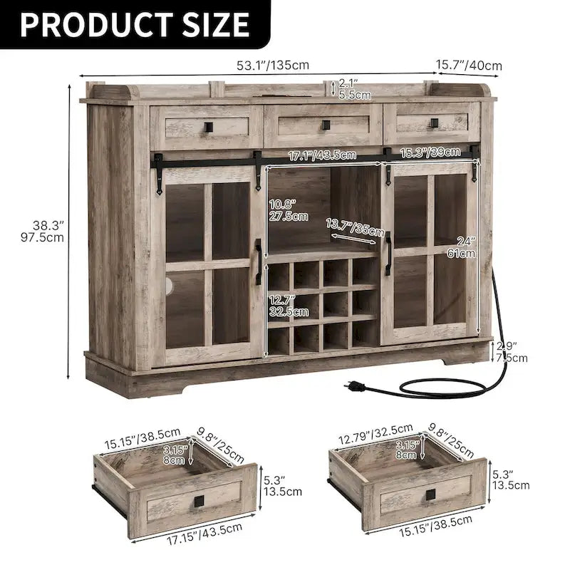 Moasis Farmhouse Buffet avec Rangement pour Bouteilles de Vin et Tiroirs