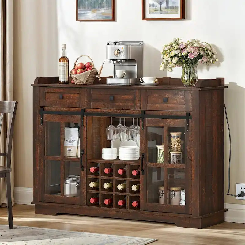 Moasis Farmhouse Buffet avec Rangement pour Bouteilles de Vin et Tiroirs