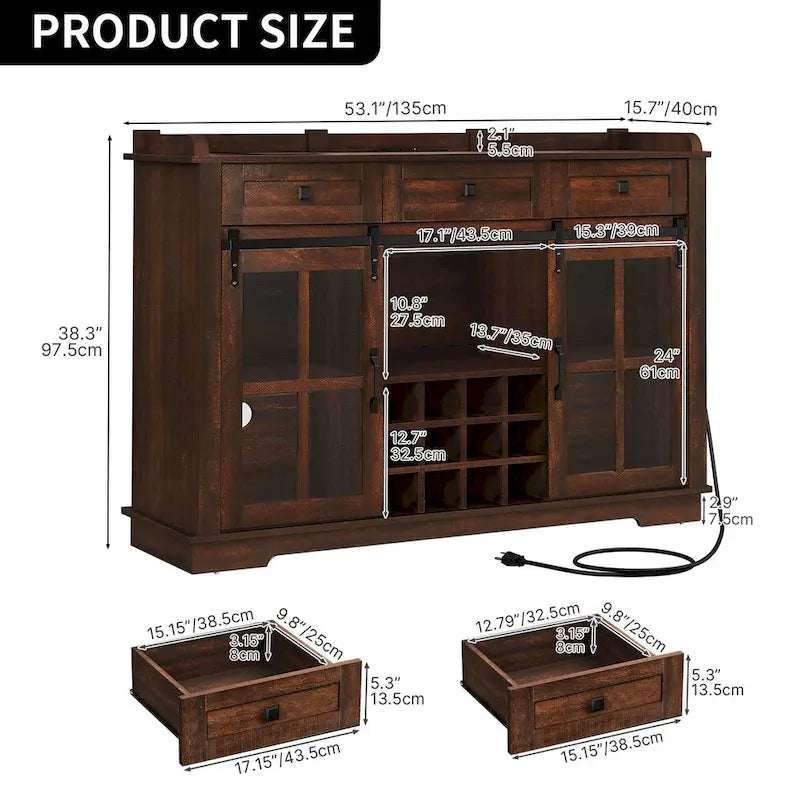 Moasis Farmhouse Buffet avec Rangement pour Bouteilles de Vin et Tiroirs