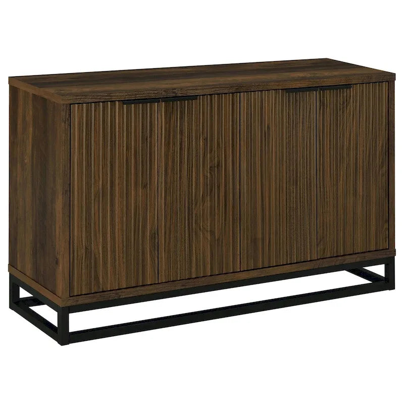 Meuble console/buffet de 119 cm, 4 portes, panneaux sculptés, noir et marron
