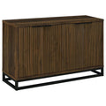 Meuble console/buffet de 119 cm, 4 portes, panneaux sculptés, noir et marron