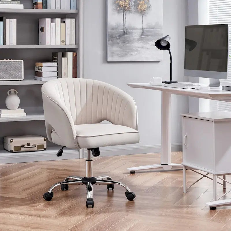 Yaheetech Fauteuil de Bureau en Velours avec Dossier Capitonné Courbe, Roues, Hauteur d'Assise Réglable - N/A