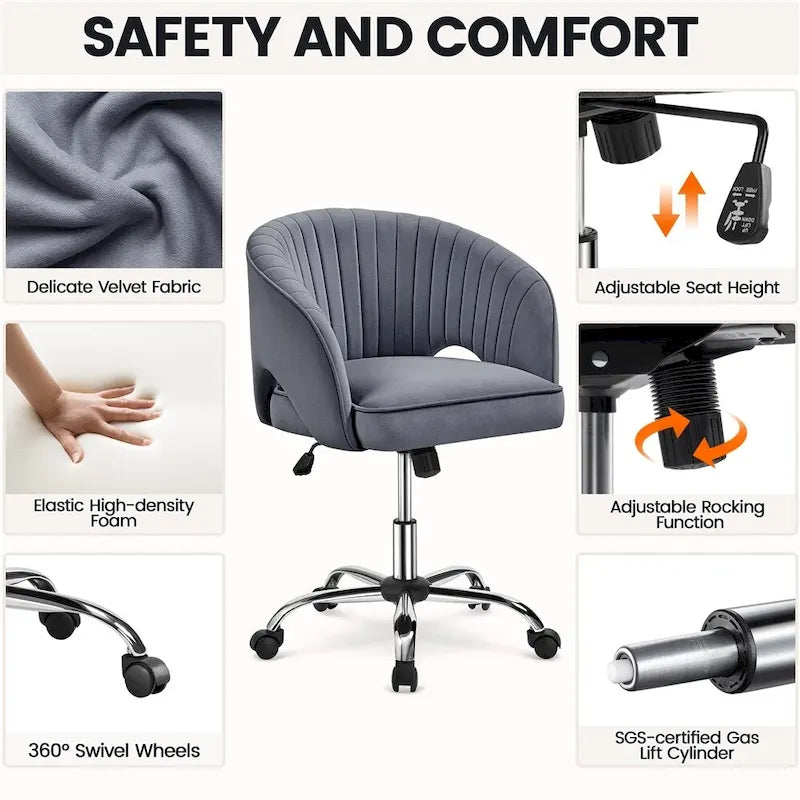 Yaheetech Fauteuil de Bureau en Velours avec Dossier Capitonné Courbe, Roues, Hauteur d'Assise Réglable - N/A