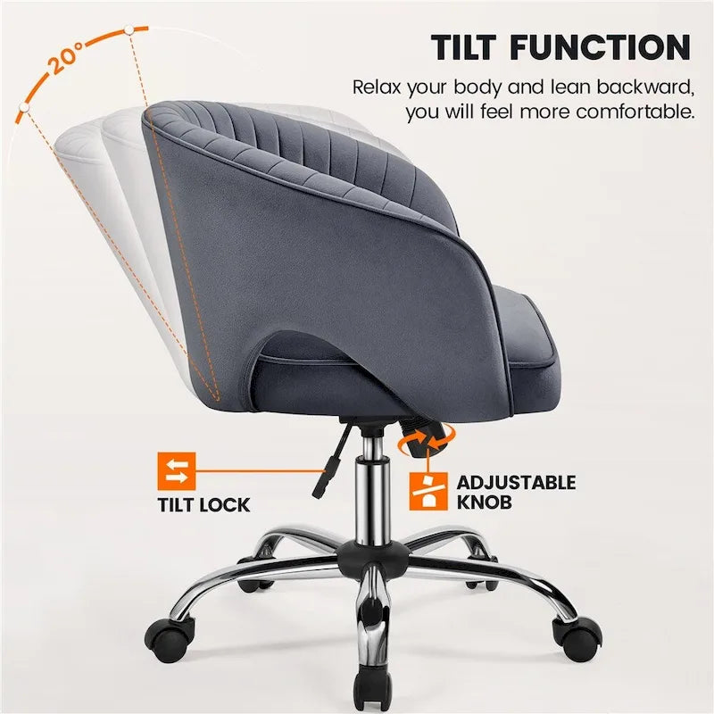 Yaheetech Fauteuil de Bureau en Velours avec Dossier Capitonné Courbe, Roues, Hauteur d'Assise Réglable - N/A
