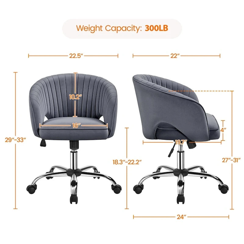 Yaheetech Fauteuil de Bureau en Velours avec Dossier Capitonné Courbe, Roues, Hauteur d'Assise Réglable - N/A