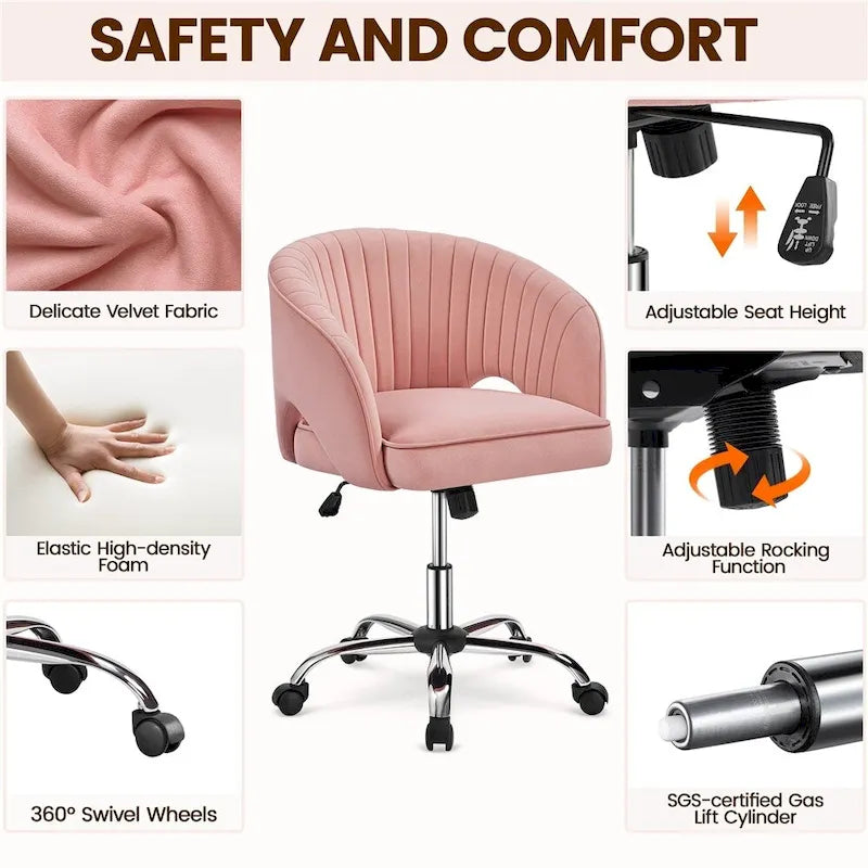 Yaheetech Fauteuil de Bureau en Velours avec Dossier Capitonné Courbe, Roues, Hauteur d'Assise Réglable - N/A