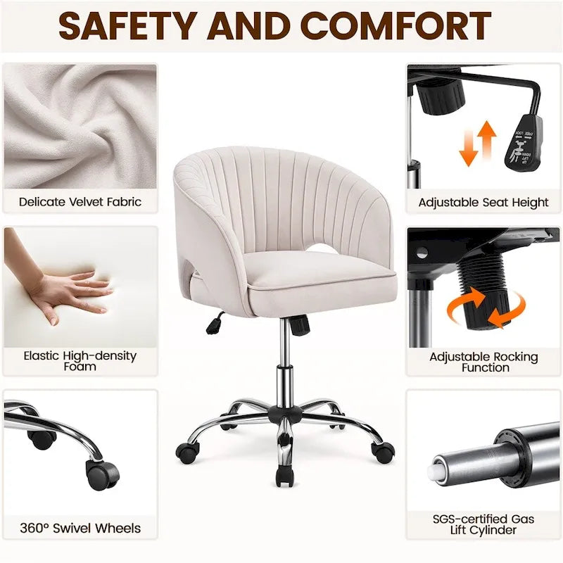 Yaheetech Fauteuil de Bureau en Velours avec Dossier Capitonné Courbe, Roues, Hauteur d'Assise Réglable - N/A