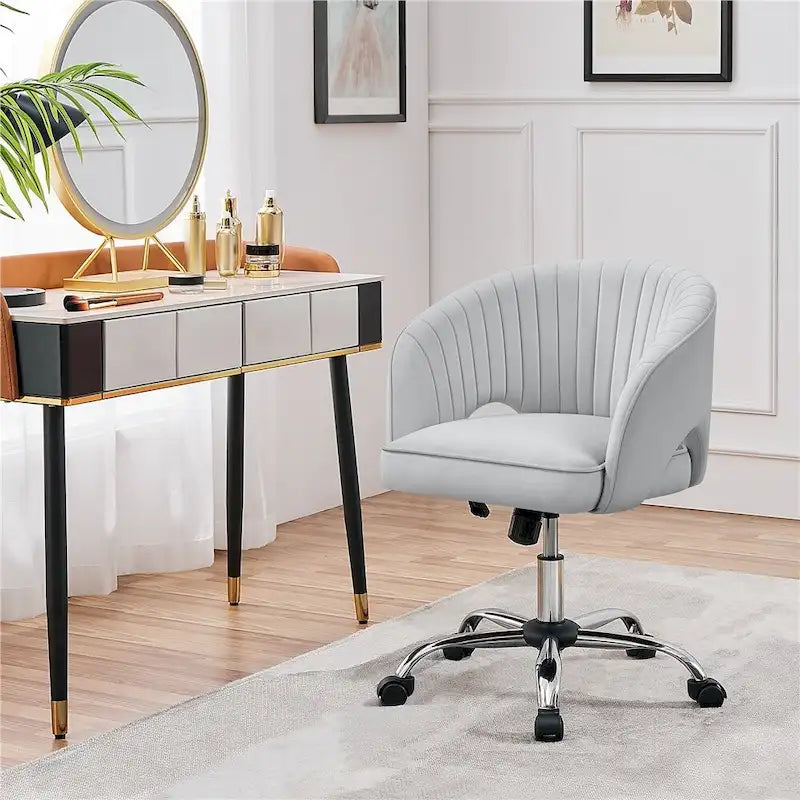 Yaheetech Fauteuil de Bureau en Velours avec Dossier Capitonné Courbe, Roues, Hauteur d'Assise Réglable - N/A