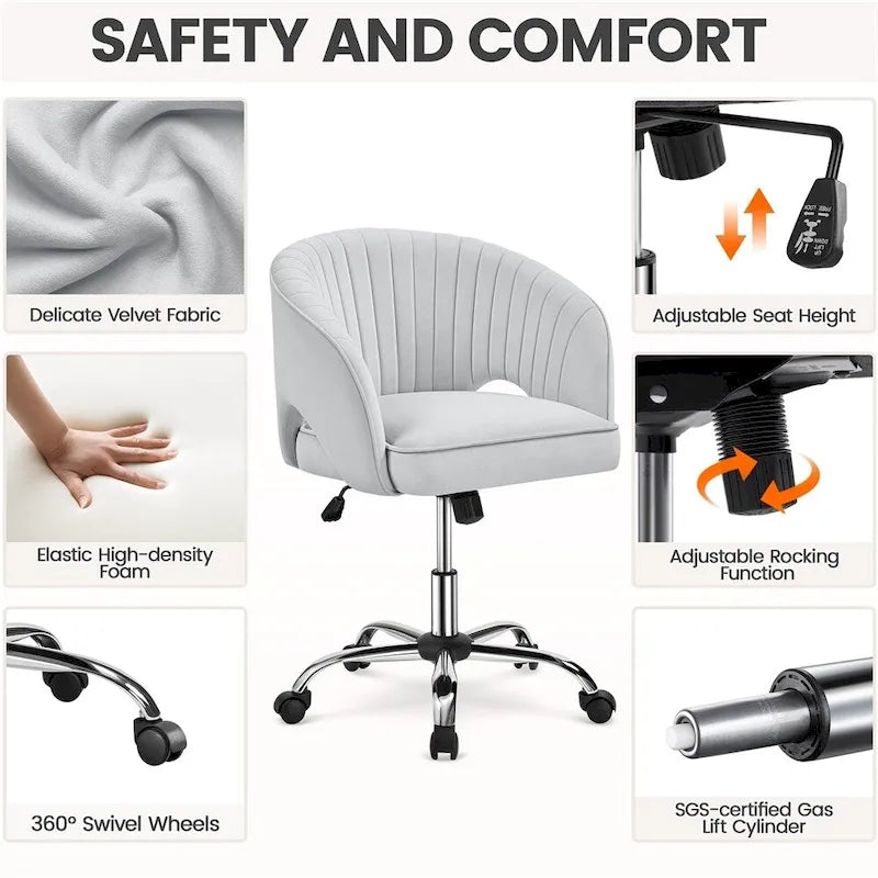 Yaheetech Fauteuil de Bureau en Velours avec Dossier Capitonné Courbe, Roues, Hauteur d'Assise Réglable - N/A