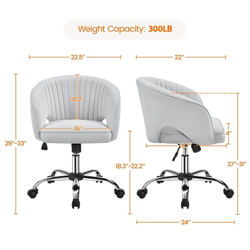 Yaheetech Fauteuil de Bureau en Velours avec Dossier Capitonné Courbe, Roues, Hauteur d'Assise Réglable - N/A
