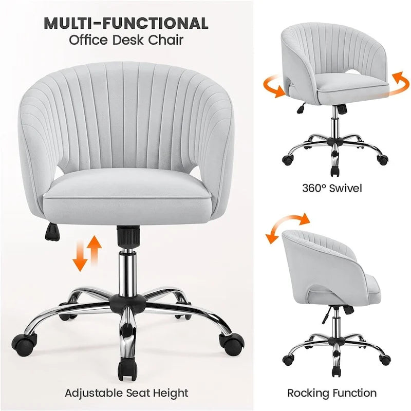 Yaheetech Fauteuil de Bureau en Velours avec Dossier Capitonné Courbe, Roues, Hauteur d'Assise Réglable - N/A