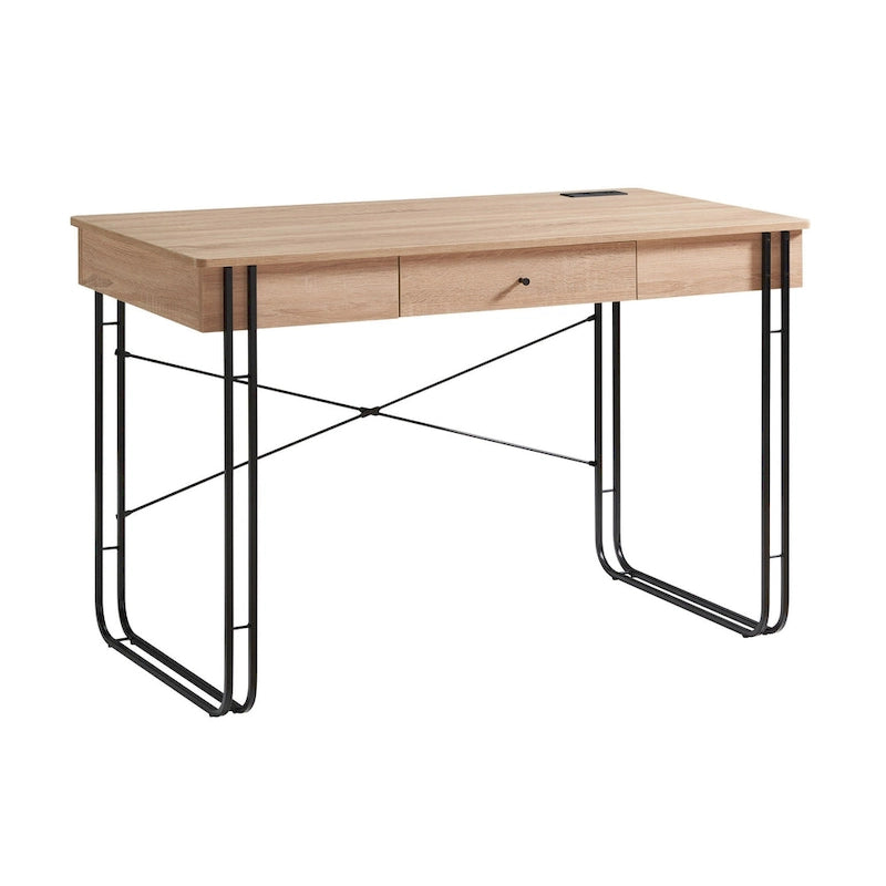 Bureau Bery 47 pouces, 1 tiroir avec poignée, port USB, marron, noir