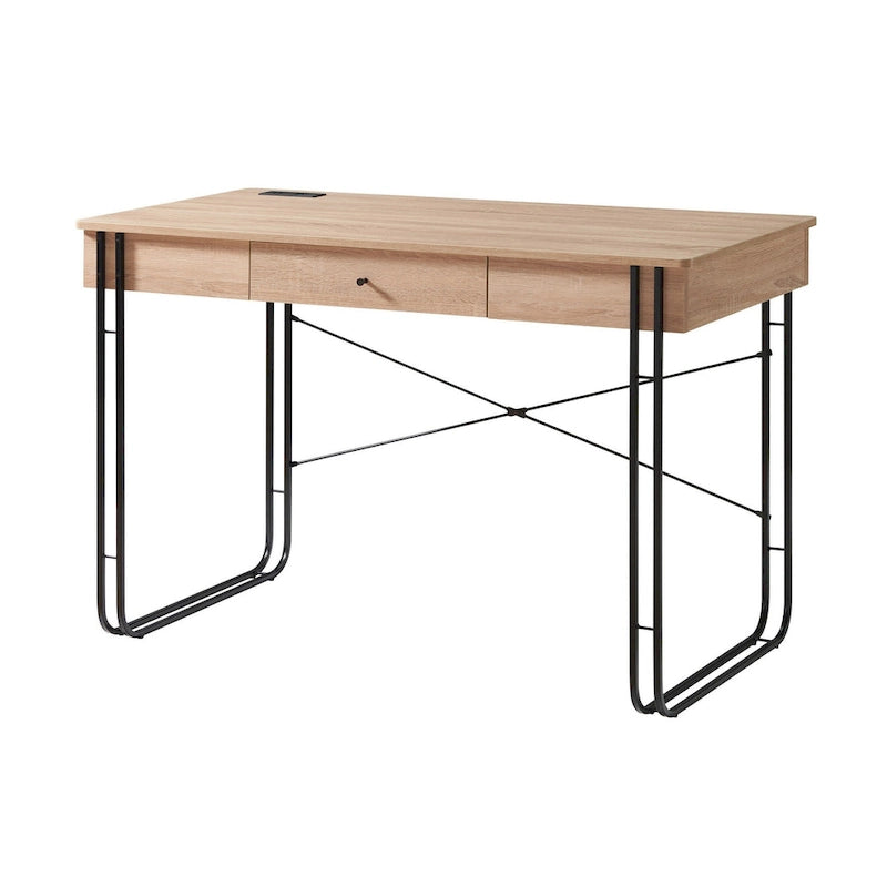 Bureau Bery 47 pouces, 1 tiroir avec poignée, port USB, marron, noir