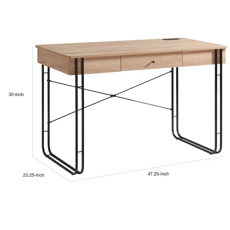 Bureau Bery 47 pouces, 1 tiroir avec poignée, port USB, marron, noir
