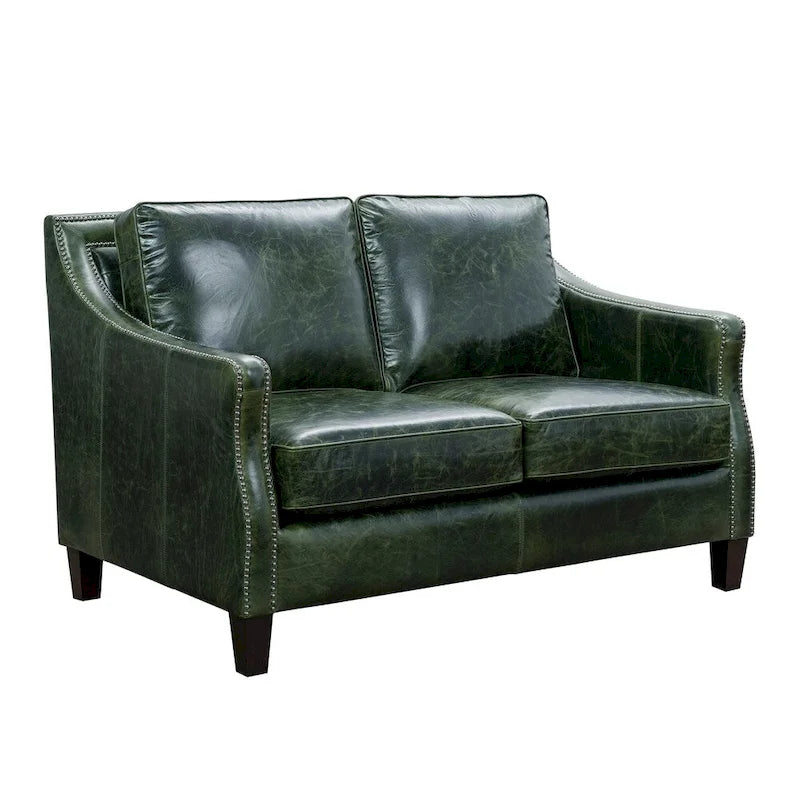 Causeuse en cuir pleine fleur vert vieilli Essex
