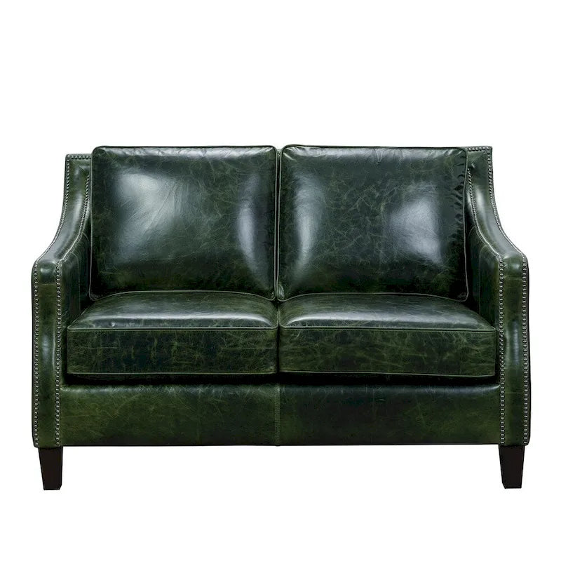 Causeuse en cuir pleine fleur vert vieilli Essex
