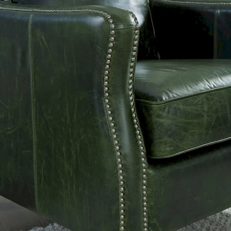 Causeuse en cuir pleine fleur vert vieilli Essex