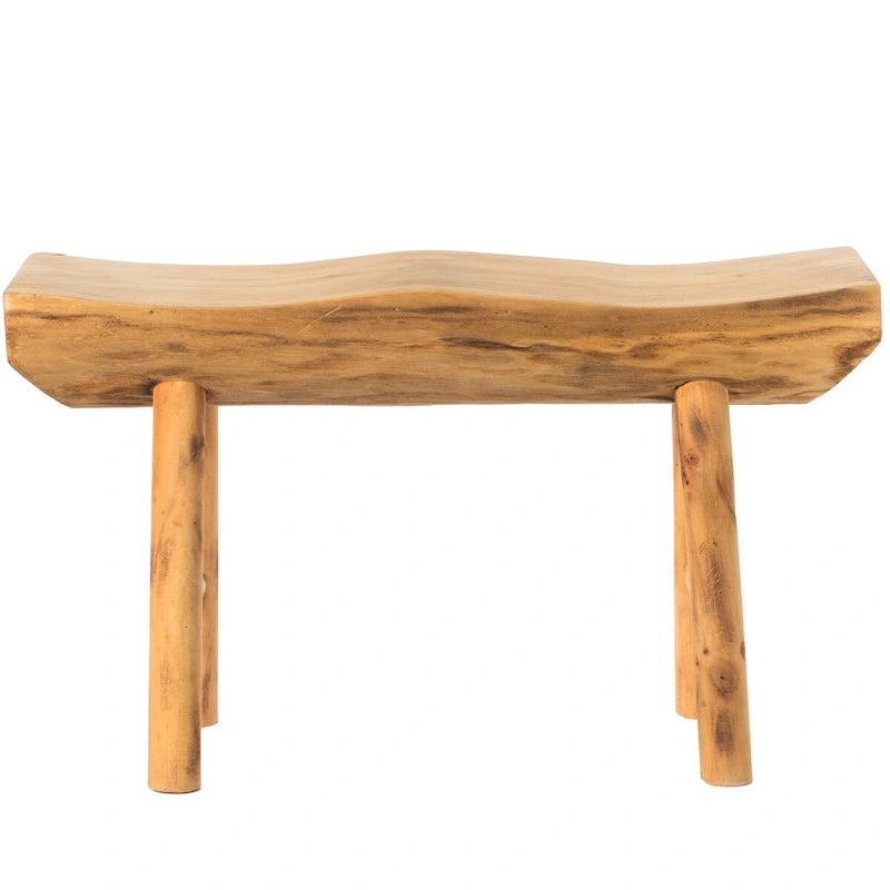 Banc d'entrée rustique en bois sculpté avec bord naturel et bûche décorative