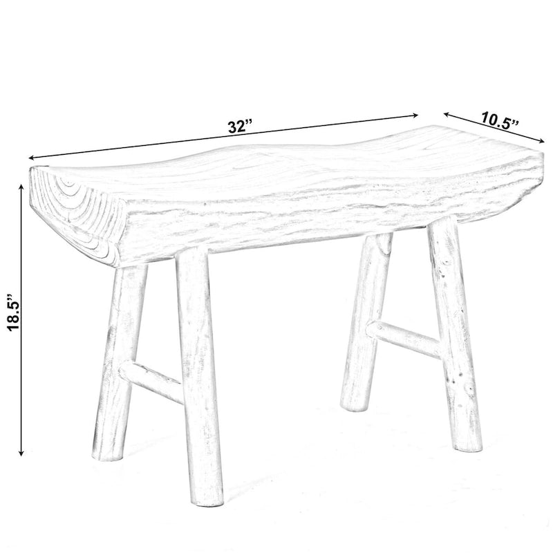Banc d'entrée rustique en bois sculpté avec bord naturel et bûche décorative