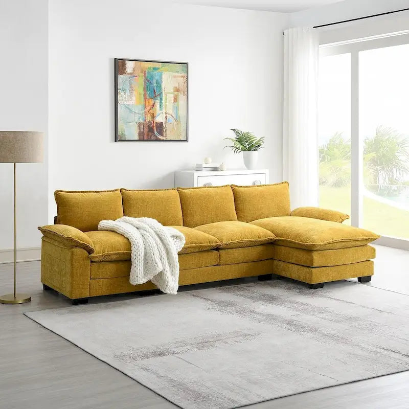 Canapé sectionnel d'angle 5 places en chenille avec méridienne réversible, convertible pour salon, appartement