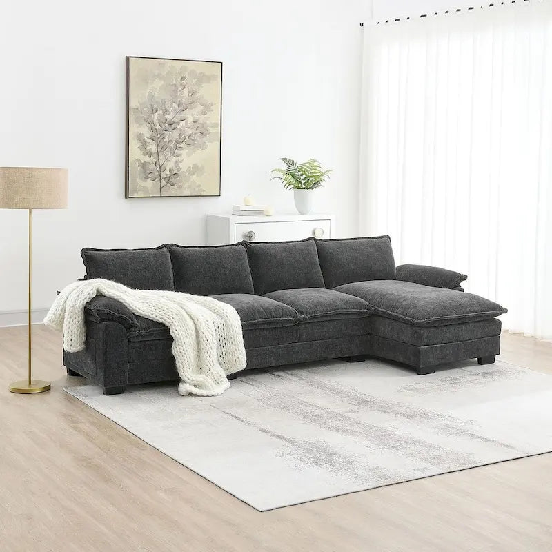 Canapé sectionnel d'angle 5 places en chenille avec méridienne réversible, convertible pour salon, appartement