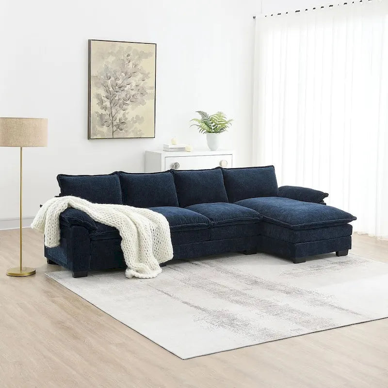 Canapé sectionnel d'angle 5 places en chenille avec méridienne réversible, convertible pour salon, appartement