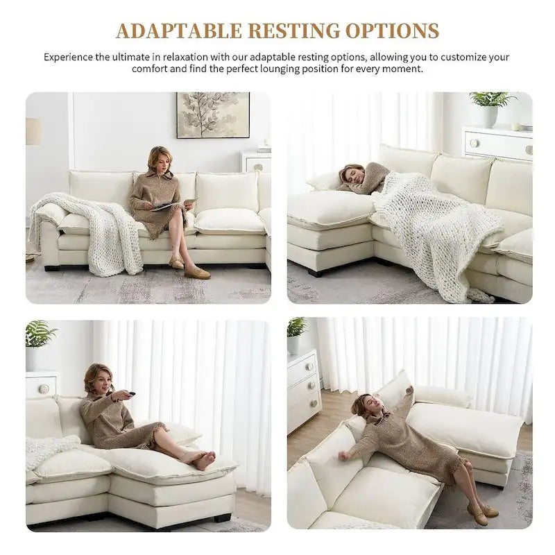 Canapé sectionnel d'angle 5 places en chenille avec méridienne réversible, convertible pour salon, appartement